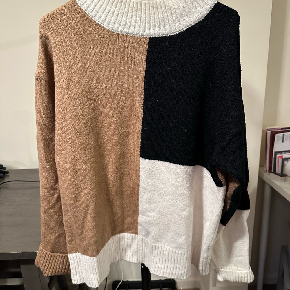 JODIFL Black and White Cowl Neck Sweater